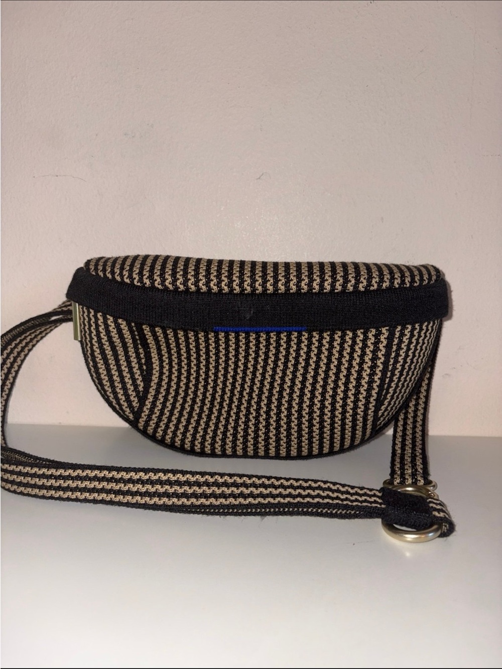 Rothy’s Black and Beige Woven Crossbody Belt Bag - Women's Stylish Everyday Bag - Picture 3 of 10